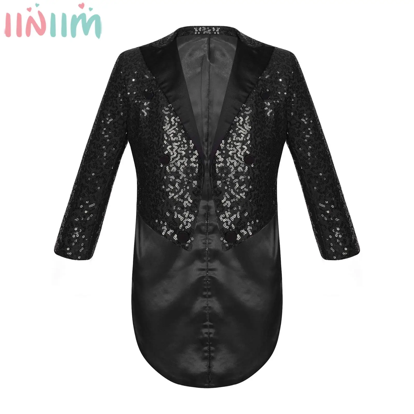 

Children Boys Long Sleeve Sequin Blazer Tuxedo Coat Gentleman Suit for Magic Circus Shows Prince Cosplay Wedding Party Dancing
