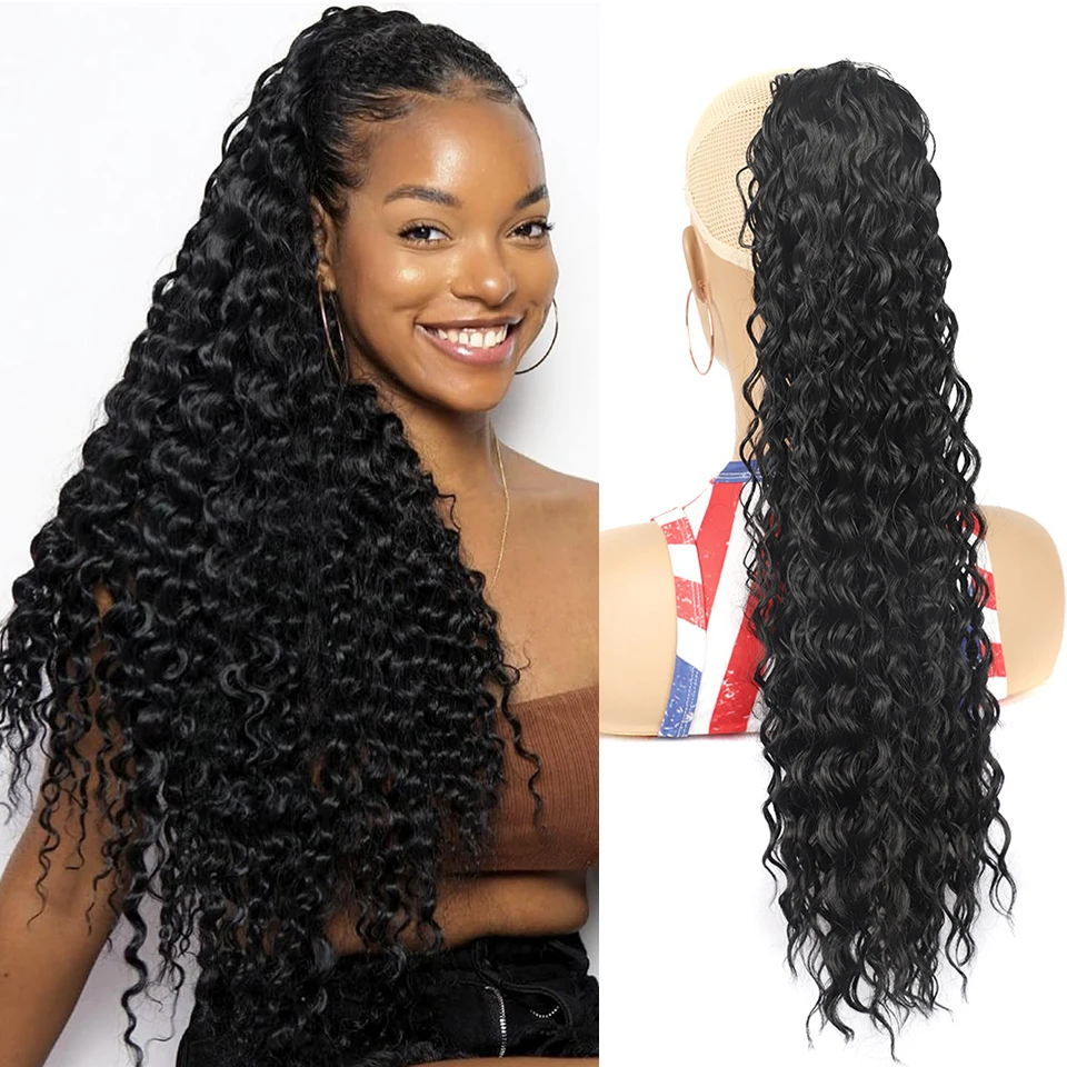 22Inch Ponytail Extension Long Curly Wavy Drawstring Pony Tail for Women Synthetic Heat Resistant Hairpiece for Daily Use party