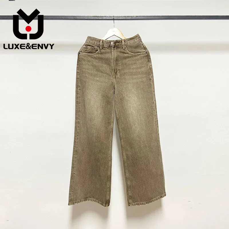 

LUXE&ENVY Winter New Minimalist Style Versatile Commuting Casual Classic Vintage High Waisted Wide Leg Jeans For 2023 Autumn