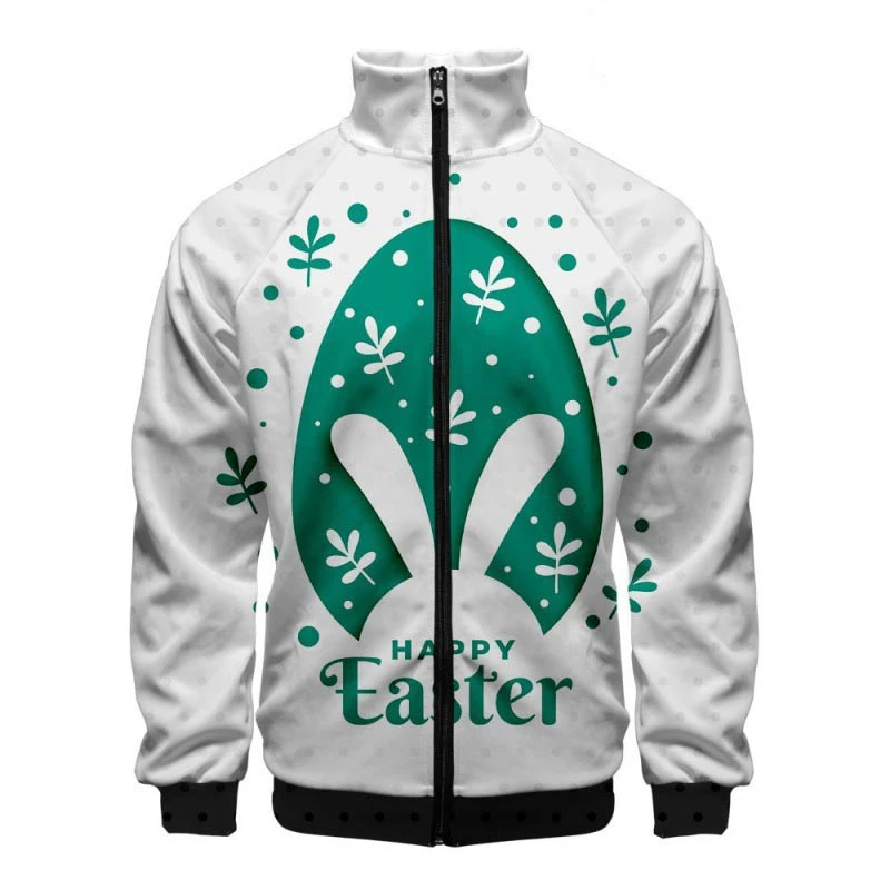 thumbnail image 1 of Chaqueta con cremallera y estampado 3D de Pascua en el oeste, divertida chaqueta de manga larga, cuello alto, ropa de moda, abrigo informal de talla grande para hombre, 1 of 4