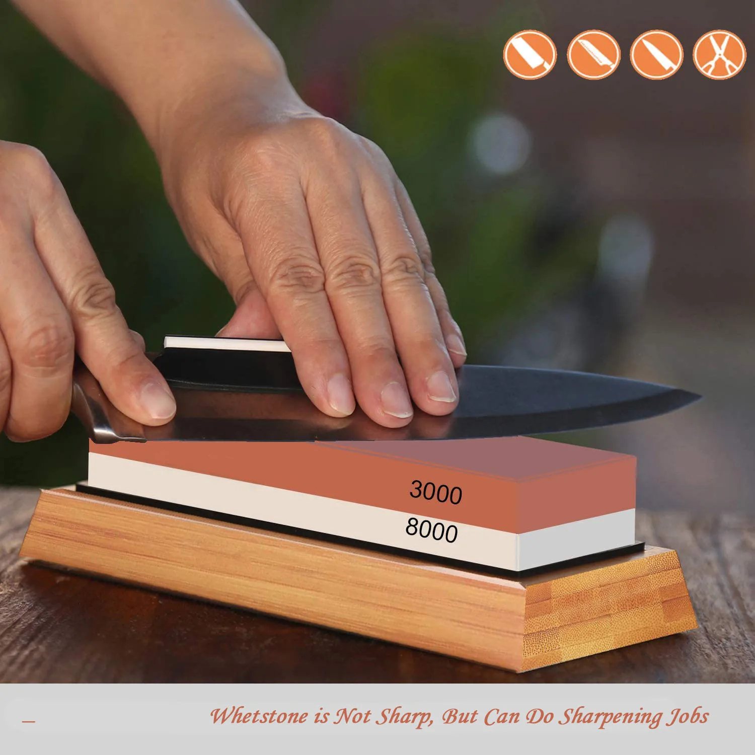 S SATC Knife Sharpening Stone Whetstone 4 Side Grit 400/1000 3000/8000  Stone Knife Sharpeners with Nonslip Rubber Bases, Wood Base, Flattening  Stone