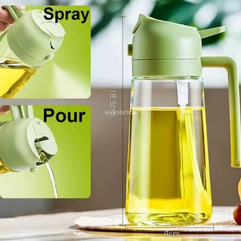 2-in-1 Plastic Oil Dispenser Sprayer 16oz Leakproof Olive Oil Bottle for Cooking Air Fryer BBQ Picnic Kitchen Tools 1
