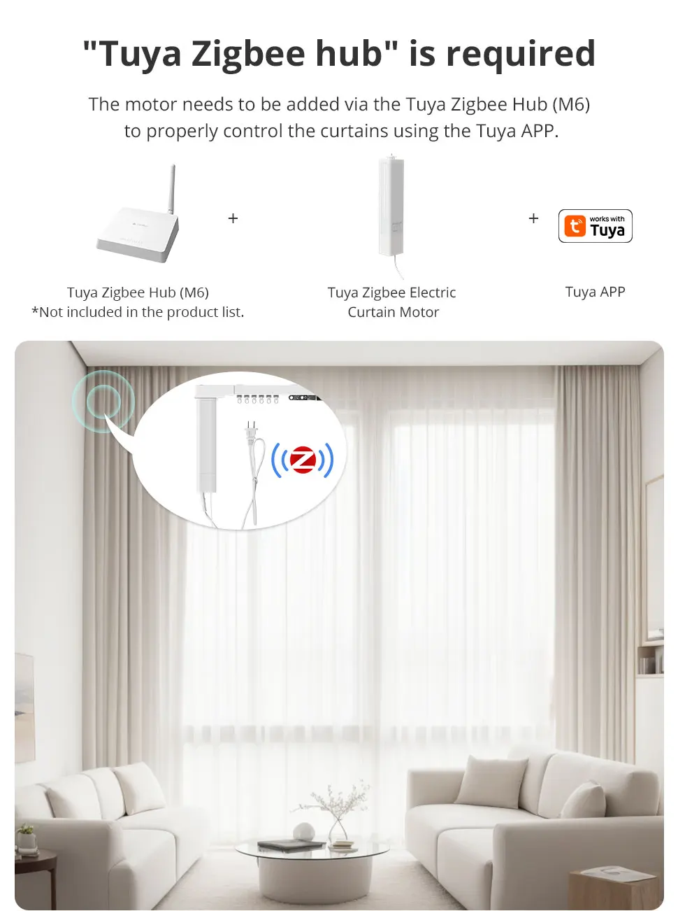 Zigbee WiFi Smart Curtain Motor for ZM87 Electric Curtain Track Sliding Rails Wo