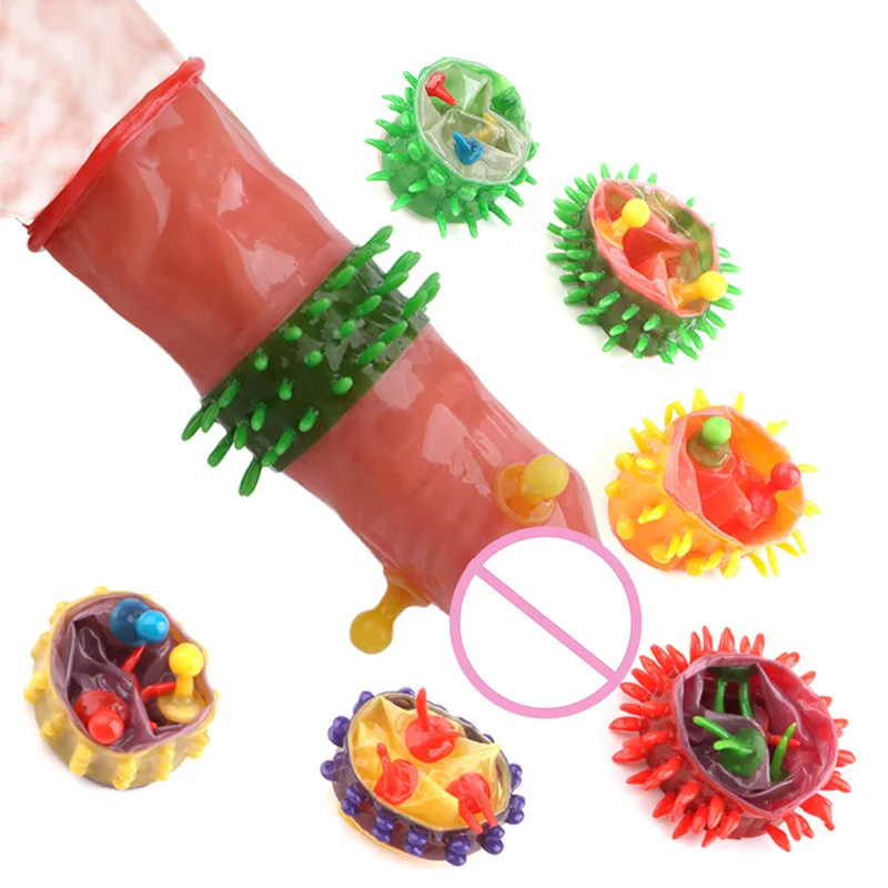 Extra Sensitive Condoms 6PCS Ribbed Dotted Spikes Penis Sleeve G Point Vaginal Stimulated Sex Toys Large Particles Sex Products 3