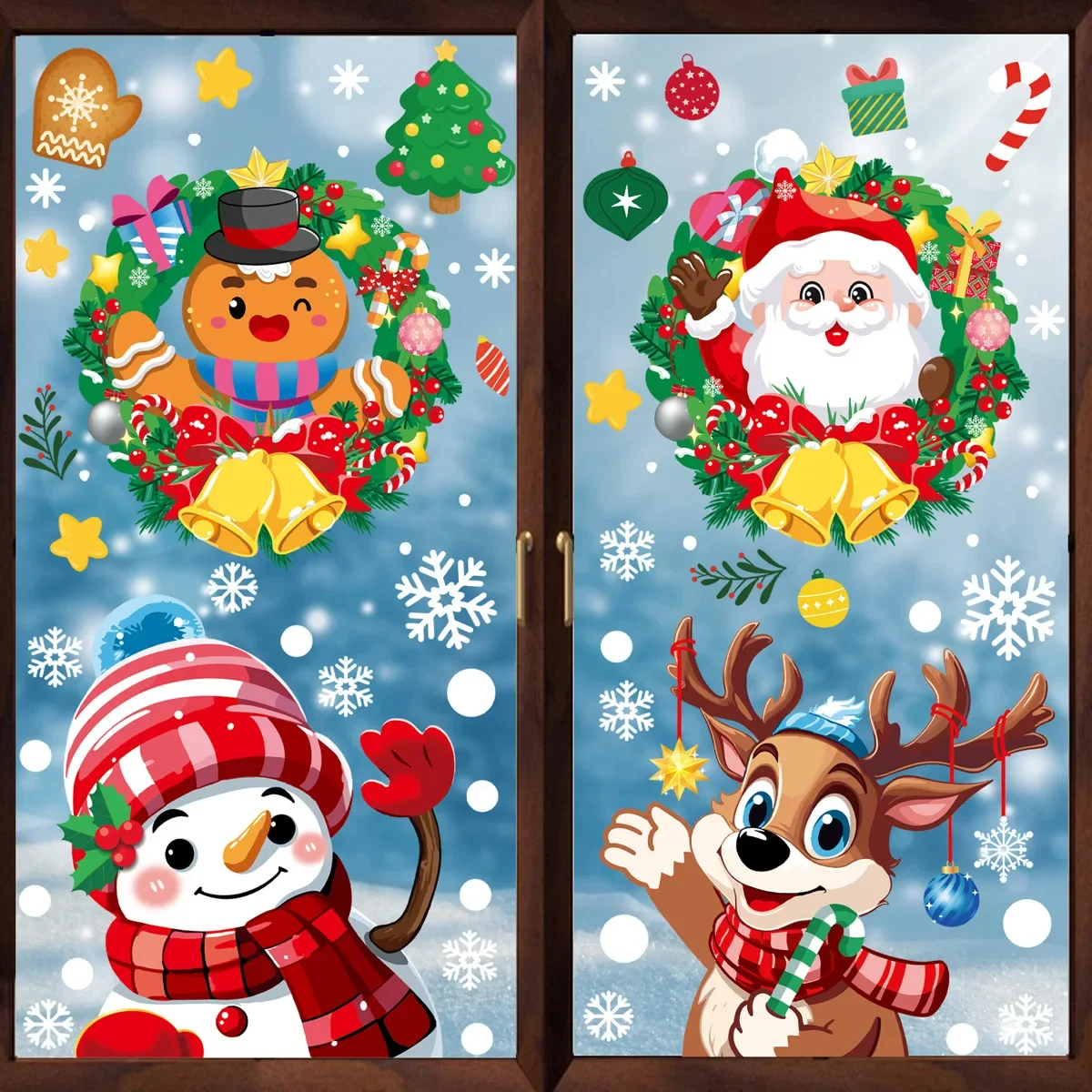 Christmas Decorative Glass Window Stickers Santa Claus Snowman Elk Scene Layout Electrostatic Wall Sticker Xmas Ornaments