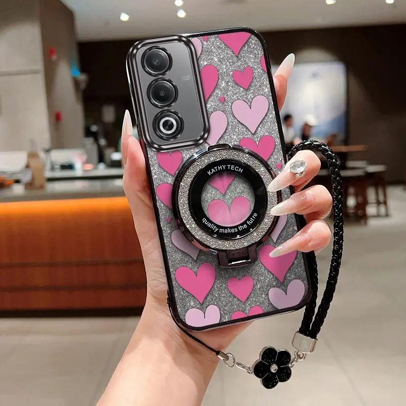 Cute Loving Heart Phone Case Set with Lanyard and Stand