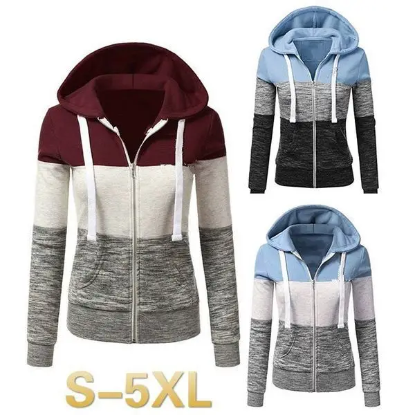 

2023 New Fashion Tri Color Splice Slim Fit Hoodie Sweater for Women