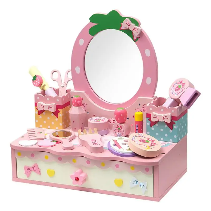 

14 PCS Smooth Girls Pretend Play Kid Make Up Beautiful Makeup Set Simulation Wooden Toy For Girls Children Dressing Cosmetic