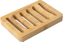 Rustic Elegant Bamboo Soap Dish Set with Self - Draining Tray (Wood color)