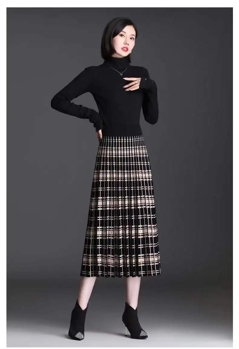 Plaid Skirt Winter Thick Woolen Half-Length Skirt 2025 New High-Waist Plaid A-Line Large Skirt Apring Autumn Elegant