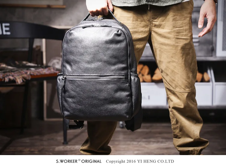 PNDME einfache lässige hochwertige echtes Leder Herren Rucksack Outdoor-Reisen handgemachte Rindsleder Damen Laptop Schultaschen – Detail 6