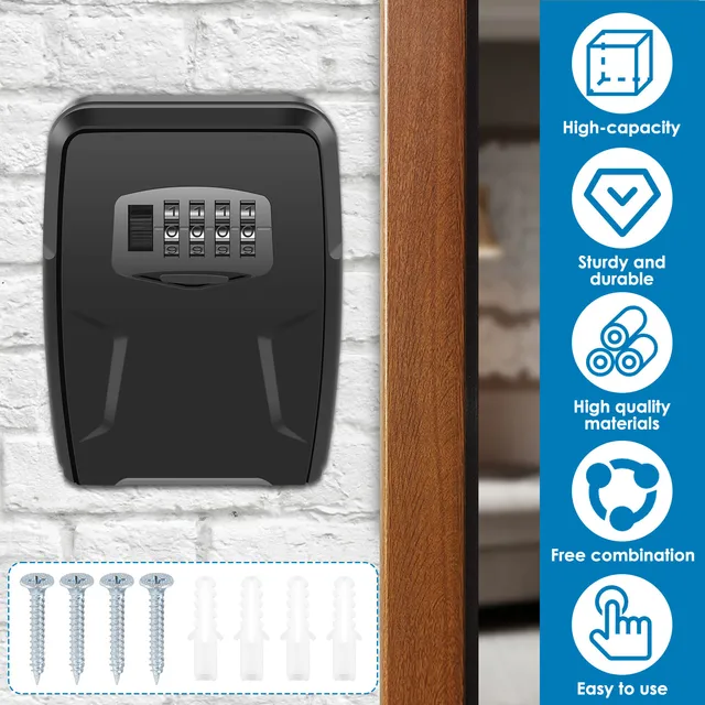 Key Lock Box Wall Mounted Key Safe 4-digit Password Key Secure Storage Lock Manager Multipurpose Key Lockbox for Home Office 3