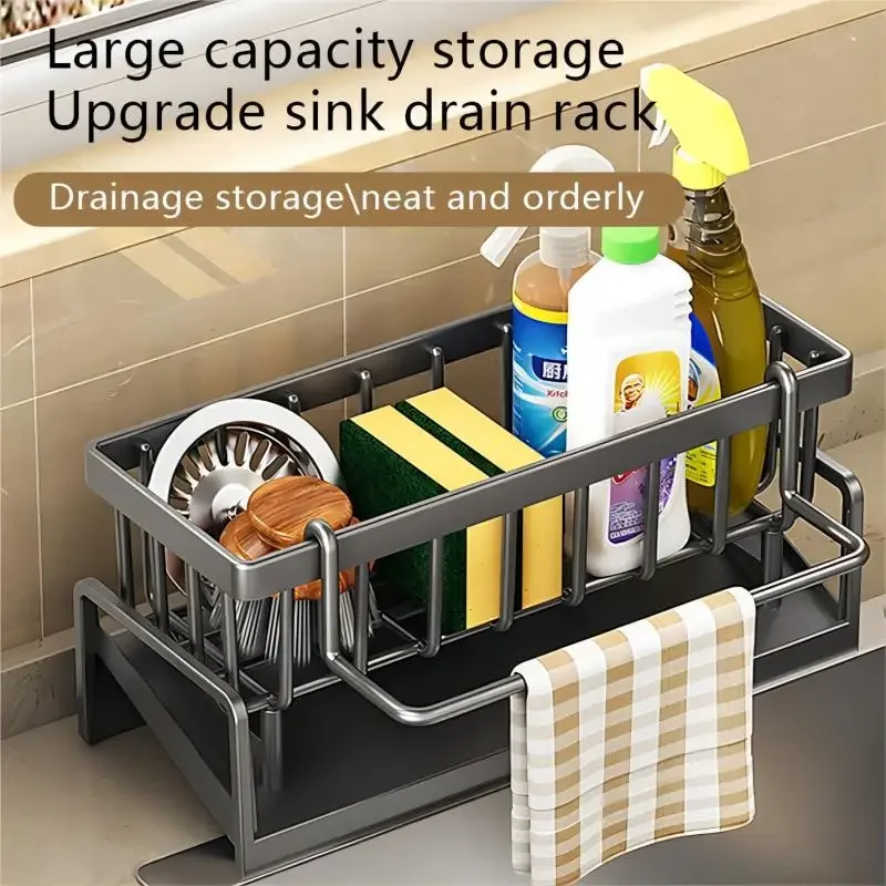 Sink Caddy Sponge Holder Sink Basket Brush Holder Dish Cloth Hanger Soap Rack Stopper Sponge For Kitchen