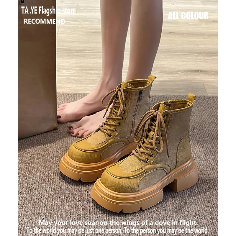 

Женские резиновые ботинки со шнуровкой, женские ботинки с круглым носком, дождевые кожаные ботильоны в стиле «лолита» на среднем каблуке, на шнуровке, осень 2023