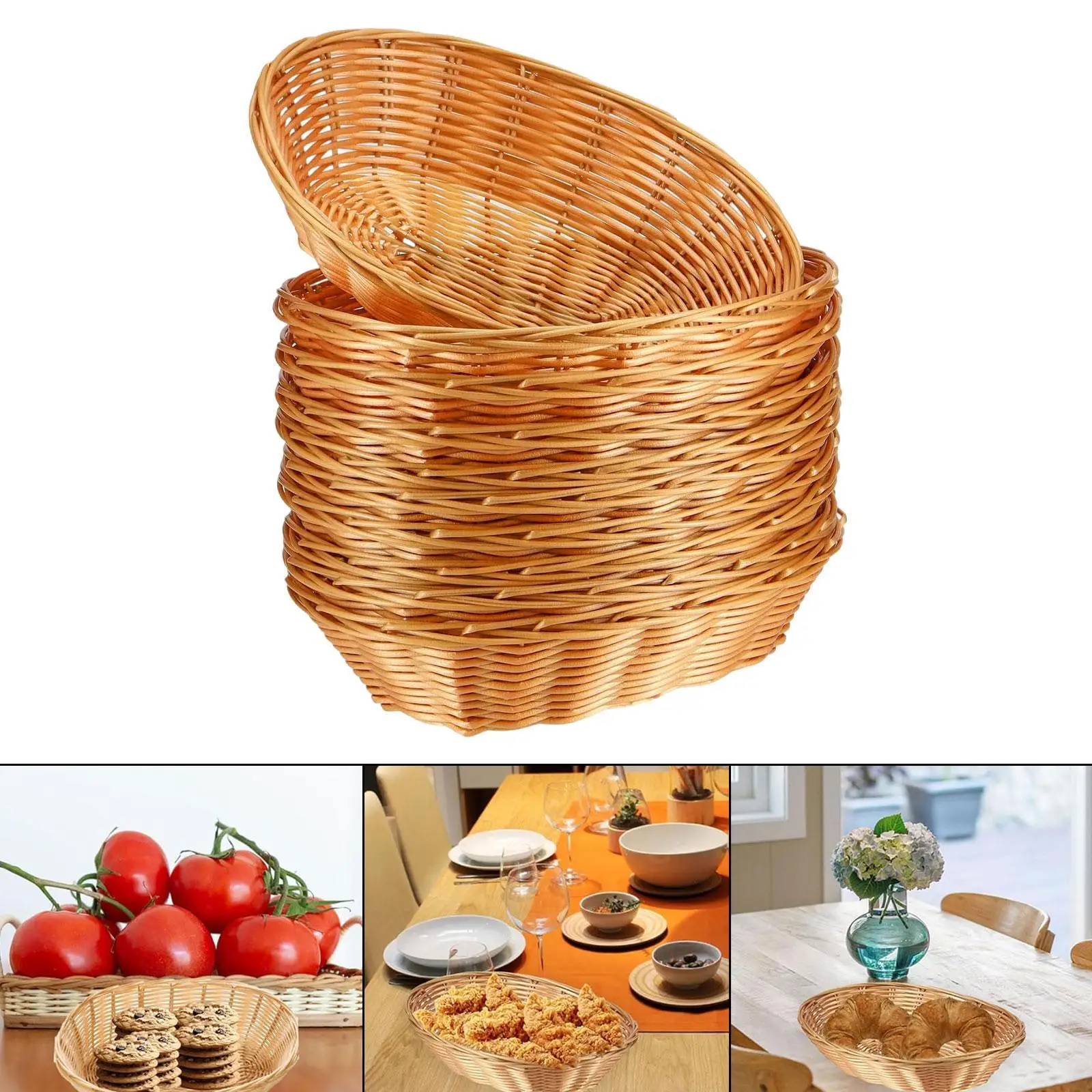 10Pcs Bread Serving Baskets Oval Rustic Small Handwoven Decoration Woven Bread Basket for Outdoor Home Dining Room Cafe Table