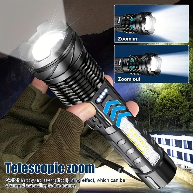 NEW High Power Rechargeable Led Flashlight Very Strong Led Flashlight With Side Light Torch For Outdoor Camping Hiking
