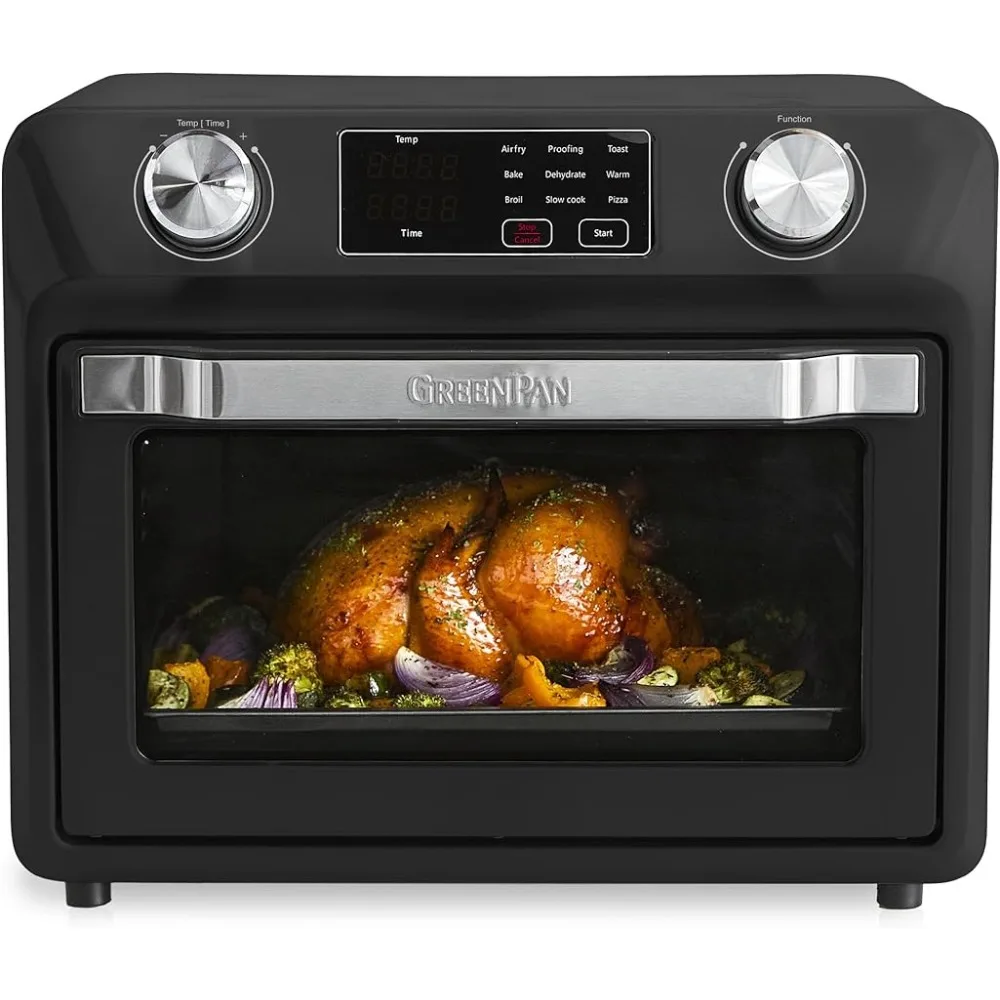 

Духовка для жарки 9 в 1, антипригарная противень, стойка из нержавеющей стали и корзина, Быстрое нагревание, многофункциональные пресеты, ручка с приятным прикосновением