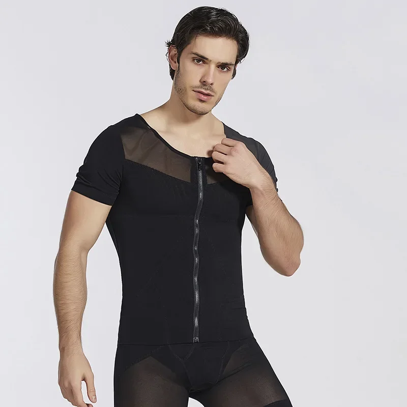 Men's MrifDila Hooks Zipper Compression Tops Body Shaper Underwear Shirts Tummy Control