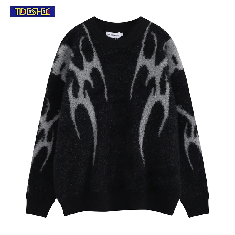

Winter Women Oversized Thorn Pattern Sweater Streetwear Vintage Knitted Pullover Clothing Loose Knitwear Y2k Gothic Punk Sweater
