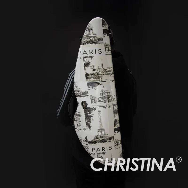 

CHRISTINA Carbon Fiber Violin Case Widened Triangle Tower Pattern Waterproof Lightweight Double Shoulder Straps Extra Bag (VB46)