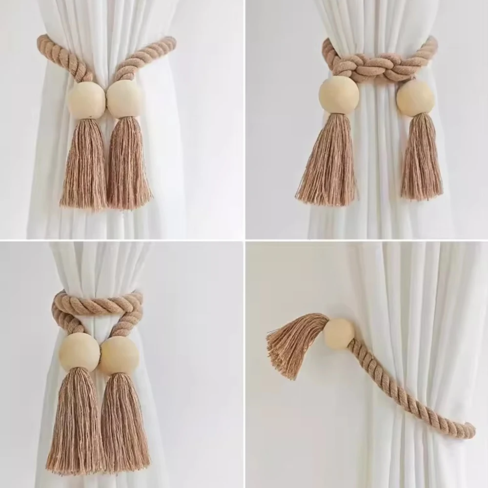 Curtain Accessories 1PC Simple Fringe Beaded Curtain Strap No Punch Magnetic Adjustable Home