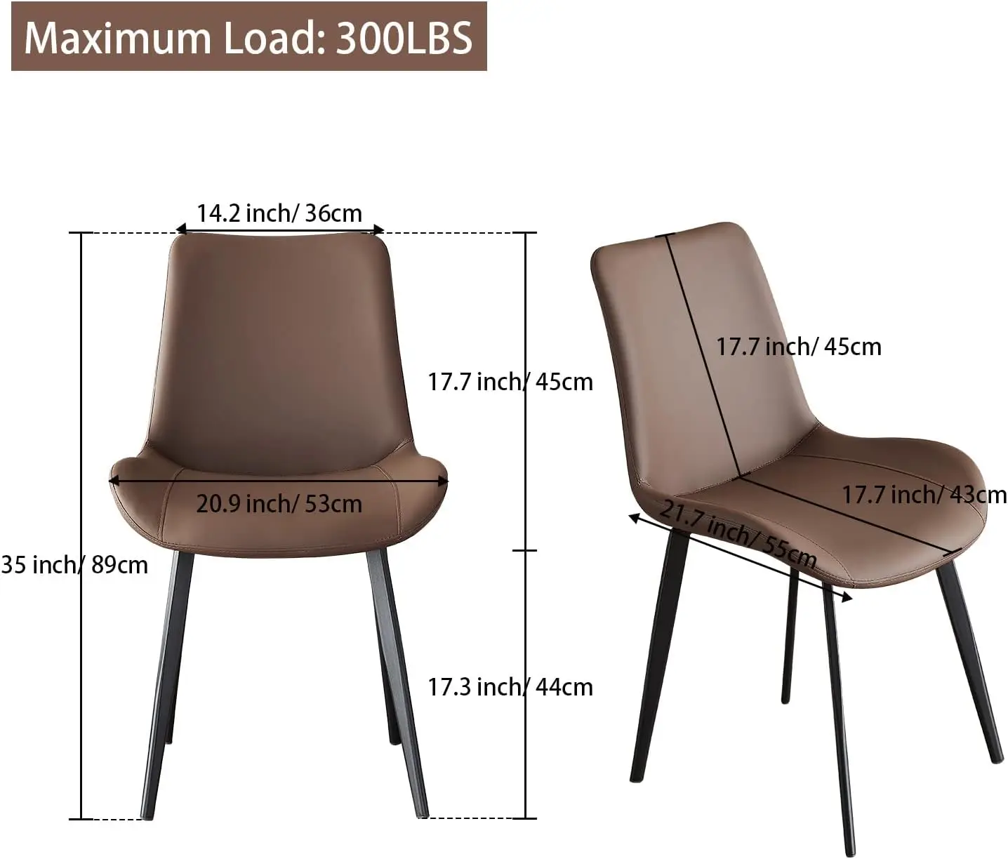 Dining Chairs Modern Chairs Set of 6 Brown Faux Leather Metal Leg Comfortable Kitchen for Dining Room