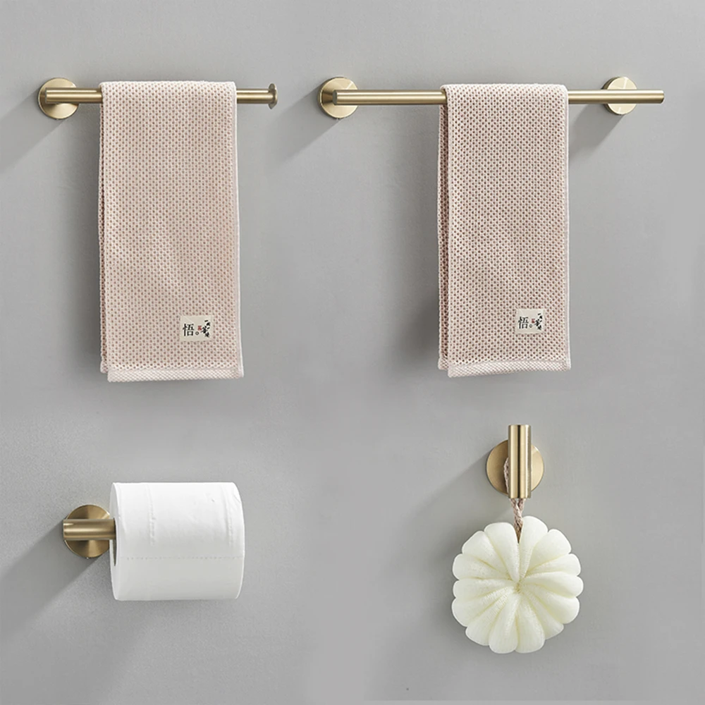 Description Picture 4 of itemBrushed Gold Bathroom Accessories Set Wall-Mount Stainless Steel Towel Bar Rack Toilet Roll Paper Holder Robe Hook Hardware