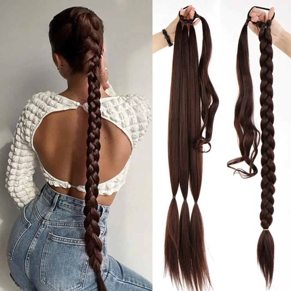 Women Wig Comfortable to Wear Smooth Soft Fluffy Non-knotting Hair Styling Natural Braided Ponytail Extensions Long Wig