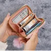 ISKYBOB Women Short Wallets Fashion Diamond Grid Fur Ball PU Leather Card Holder Female Small Coin Purses Zipper Money Bag 2