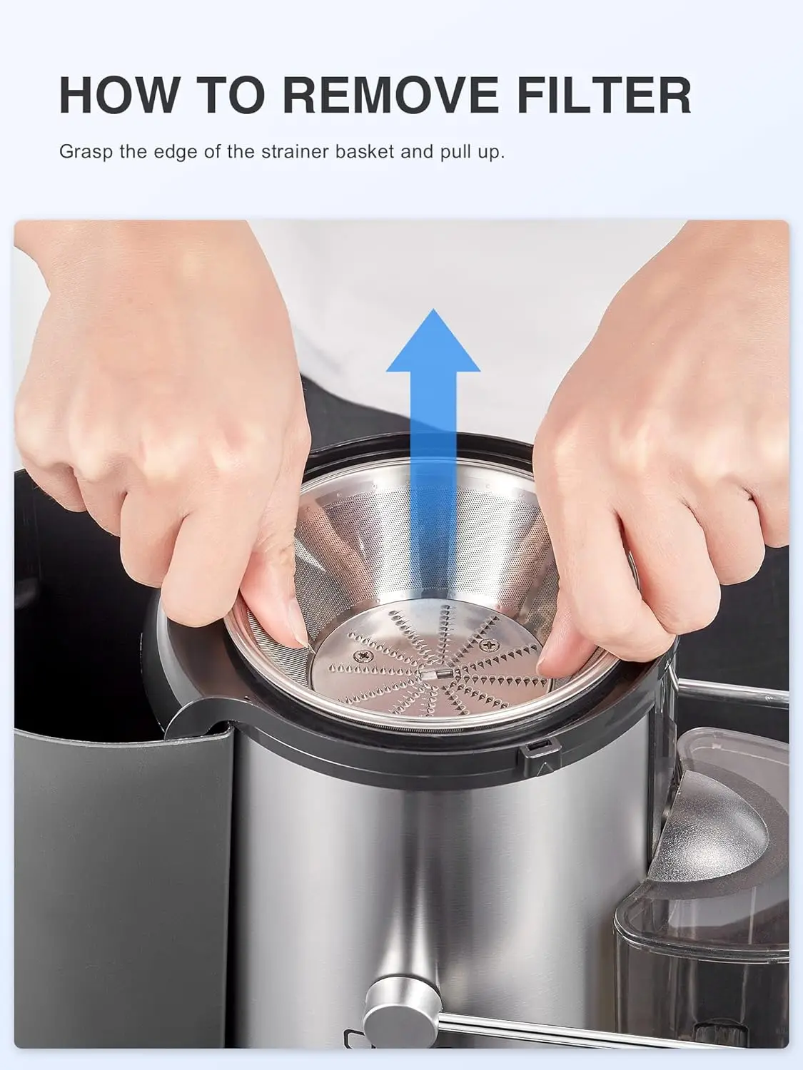 Qcen Juicer Machine, 500W Centrifugal Juicer Extractor with Wide Mouth 3” Feed Chute for Fruit Vegetable, Easy to Clean, Red 5