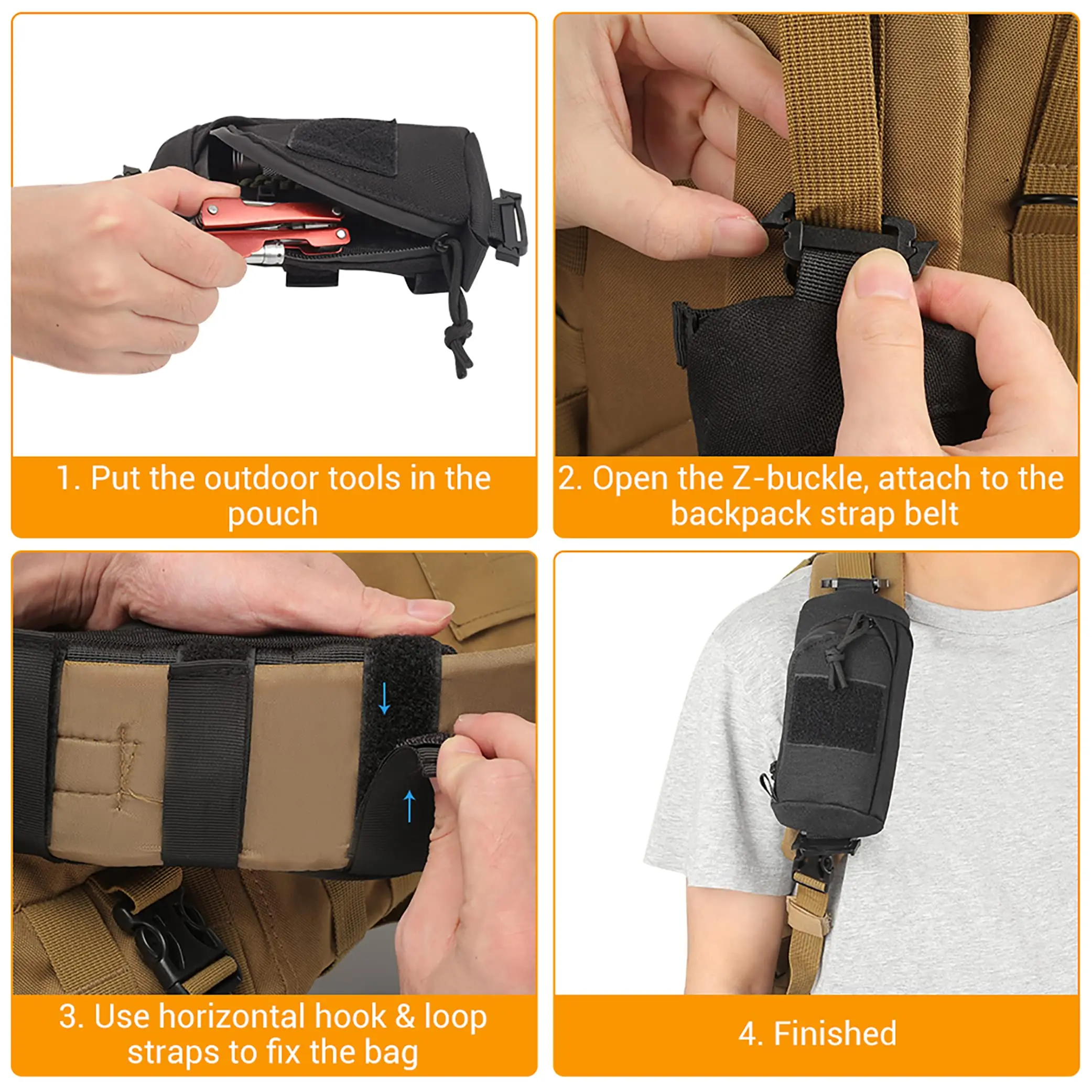 Tactical Nylon Molle Backpack Accessory Pouch for Outdoor Use