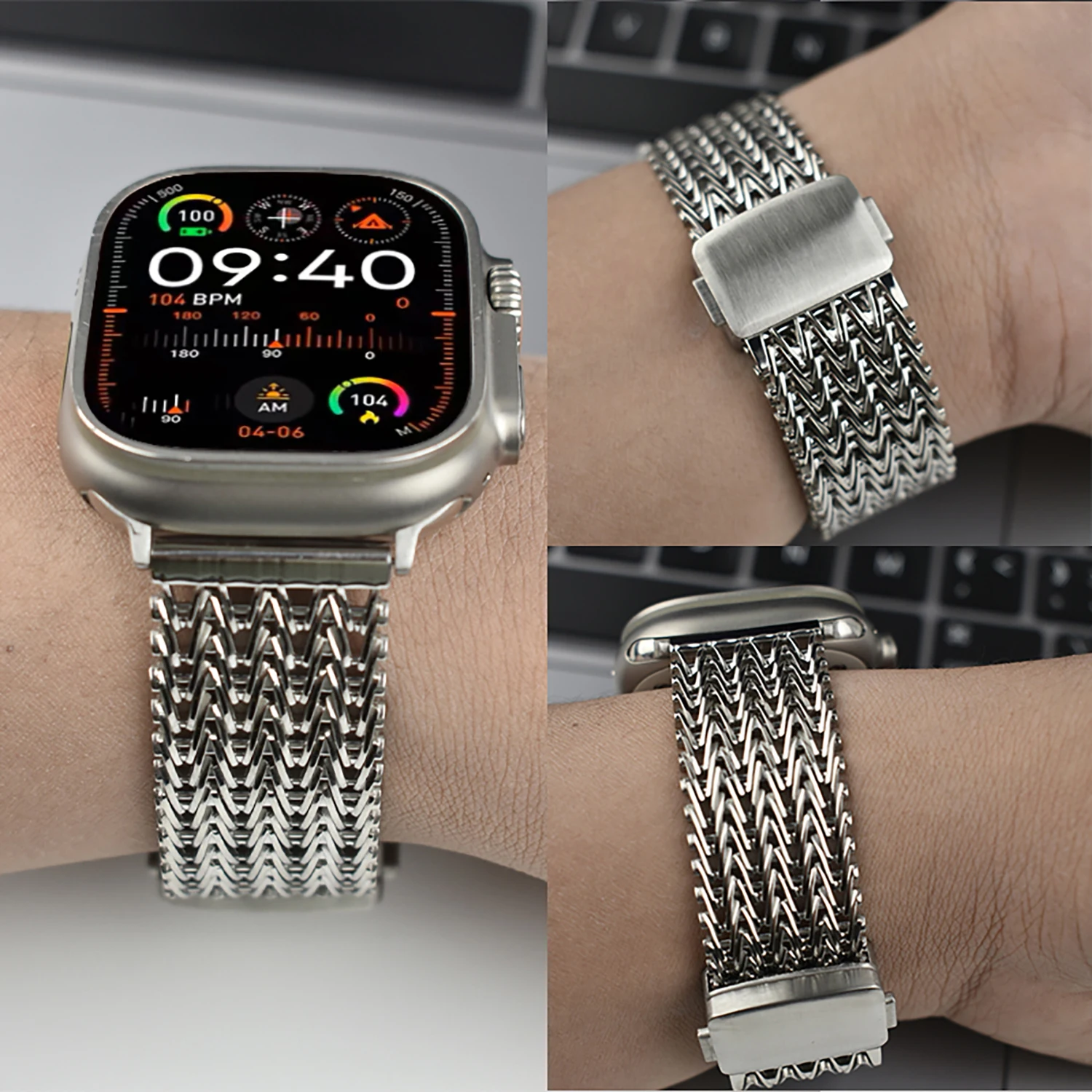Vielseitiges Mesh-Edelstahl-Magnetarmband für Apple Watch Ultra1/2 10/9/8/7/6 und 3, für iwatch-Serie 49/46/45/44/42/41/40 mm – Detail 5