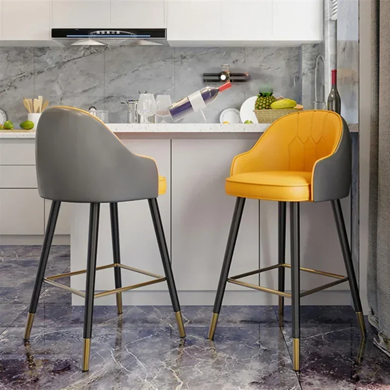 

Modern Minimalist Bar Chairs Nordic Light Luxury Backrest Chair Household Wrought Iron High Bar Stool Front Sillas Furniture WK