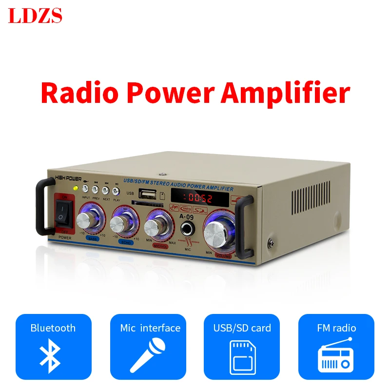 Ldzs Bluetooth Power Amplifier Digital Subwoofer Speaker Aux Input Usb Sd Home Theater Power