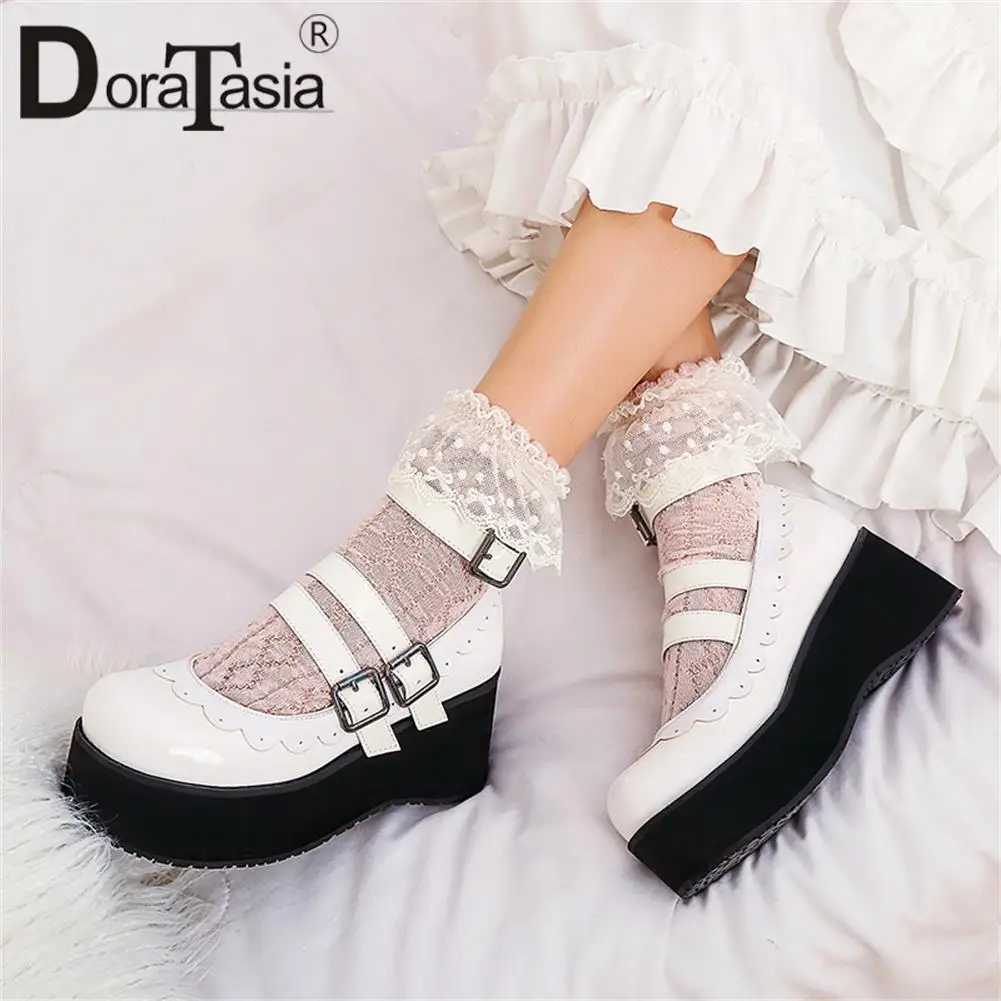 

Brand New Ladies Lolita Cute Mary Janes Pumps Fashion Buckle Platform Wedges High Heels women's Pumps Sweet Gothic Woman Shoes