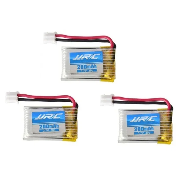 Batterie LIPO 3.7V 200mAh 30C pour E010, face avant avec câbles et connecteur JST