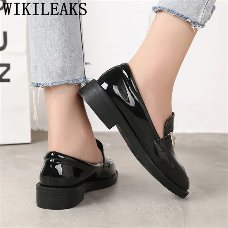 Korean Shoes Patent Leather Shoes Women Loafers Women Fashion Slip On For Creepers Comfortable Dames Schoenen women slippers sandals