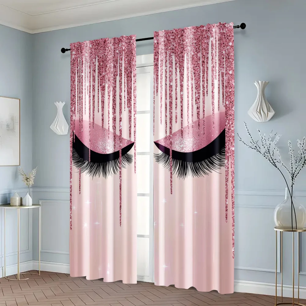 2pcs, Curtains&Window Treatment 2D print Pink eyelashes Versatile Polyester (without rod) Versatile All for Bedroom, Living 6