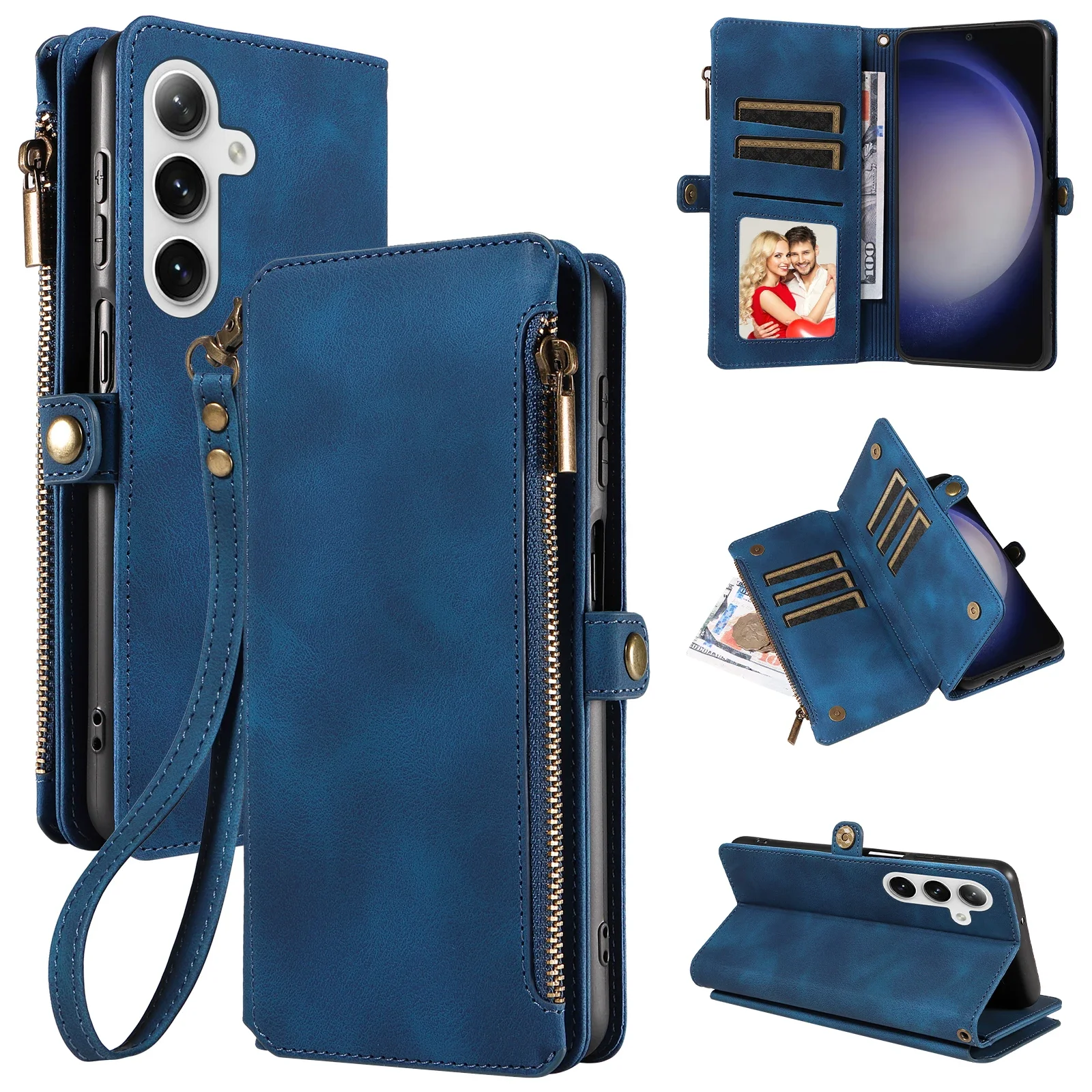 Flip Zipper Wallet Leather Case with Card Slots – Premium Phone Bags Cover