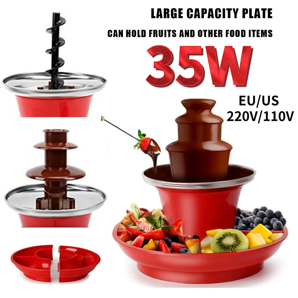 3 Layer Electric Chocolate Fondue Fountain DIY Handmade Automatic Chocolate Melting Tower 35W for Weddings Birthday Parties Chocolate Fountain Machine Chocolate Melter