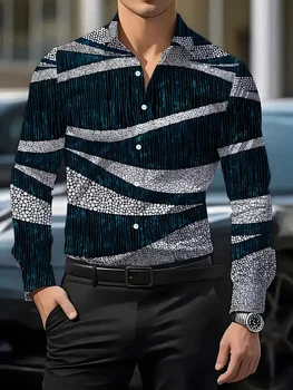 Camicia stampata a fiori 3D casual a maniche lunghe da uomo nuova Moda casual primavera autunno manica lunga con patta 1