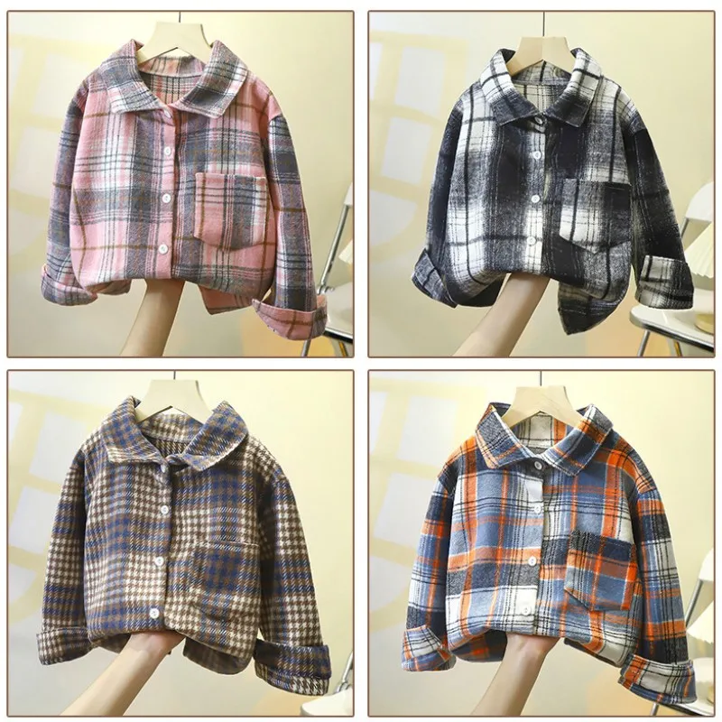 Baby Cotton Plaid Shirt Jacket Boys Girls Casual Shirt Outerwear Clothes Kids Autumn Long Sleeve Button Cardigan Jacket Coat