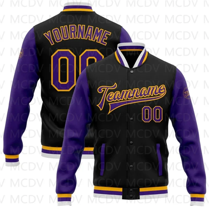 Custom Black Pink-White Bomber Full-Snap Varsity Letterman Split Fashion Jacket
