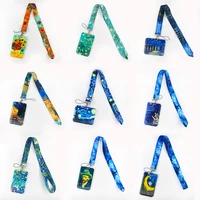 Van gogh Oil Painting Sunflowers Art Fashion Lanyard ID Badge Holder Bus Pass Case Cover Slip Bank Credit Card Holder Strap Gift 1