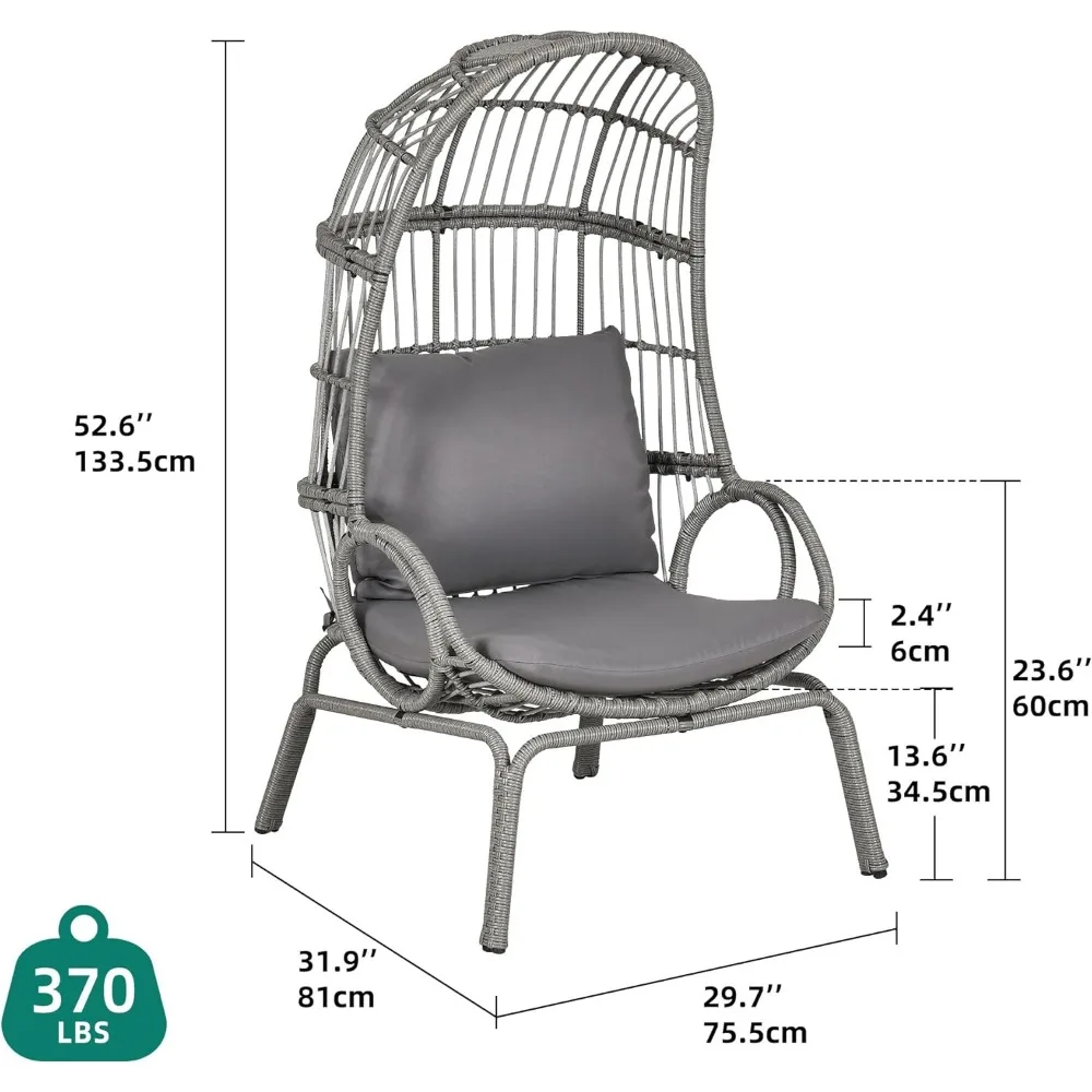 Outdoor Narrow Egg Chair Wicker, Patio Rattan Basket Chair with 370lbs Capacity Indoor Egg Chairs with Stand & Cushion 2