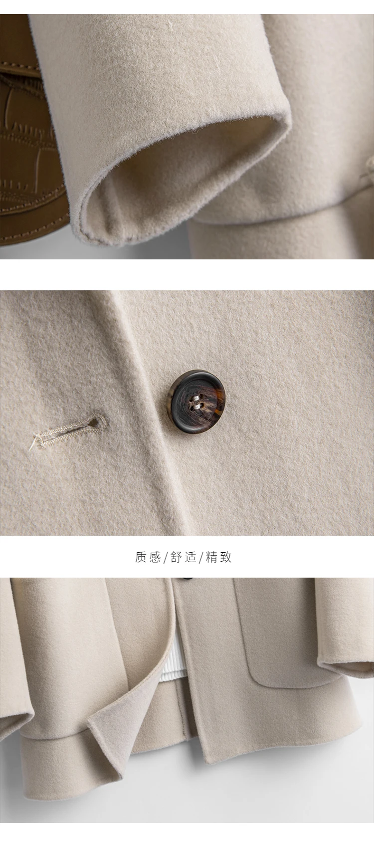 Herbst-Winter-Mantel für Damen, Wollmantel mit Anzugkragen, Koreanischer Einreihiger Mantel mit Taschen, Doppelseitiger Kaschmirmantel, Kurze Oberbekleidung für Frauen – Detail 20