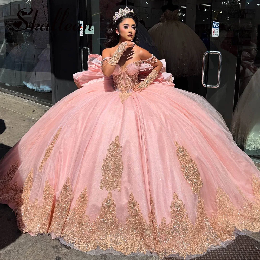 Fairytale Quinceanera Dresses for Girl Off the Shoulder Large Bow Appliques  | eBay