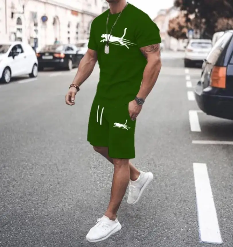 2024 Fashion Summer men's short sleeved T-shirt and sports shorts set, casual sportswear fashionable summer