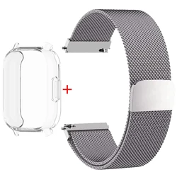 Milanese Magnetic Strap with TPU Soft Case & Screen Protector for Smartwatch - Metal Watchband (Silver-Transparent)