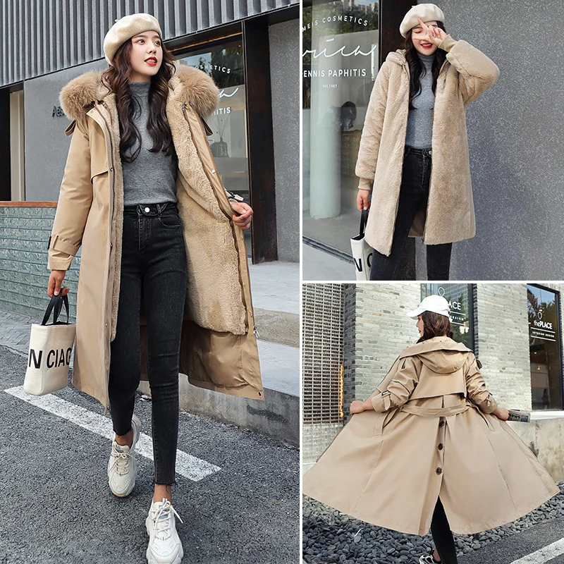 

Send To Overcome Cotton-padded Women Winter New Fashion Over The Knee A Coat Three Wear Live In Live Face Cotton-padded Women